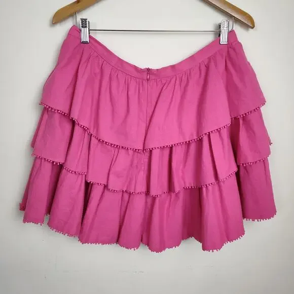 Showpo Women's Tiered Ruffle Skirt Sz 12 Layered Casual Mini Pink Cotton Stretch - Picture 7 of 15